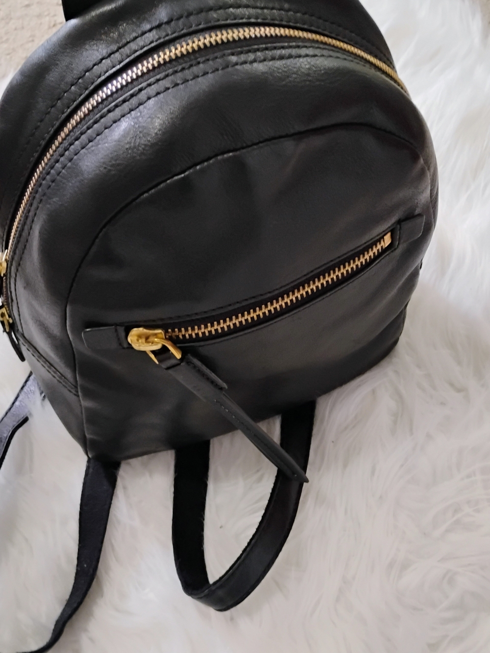 Classic Black Leather Backpack with Gold Hardware - Picture 3 of 3